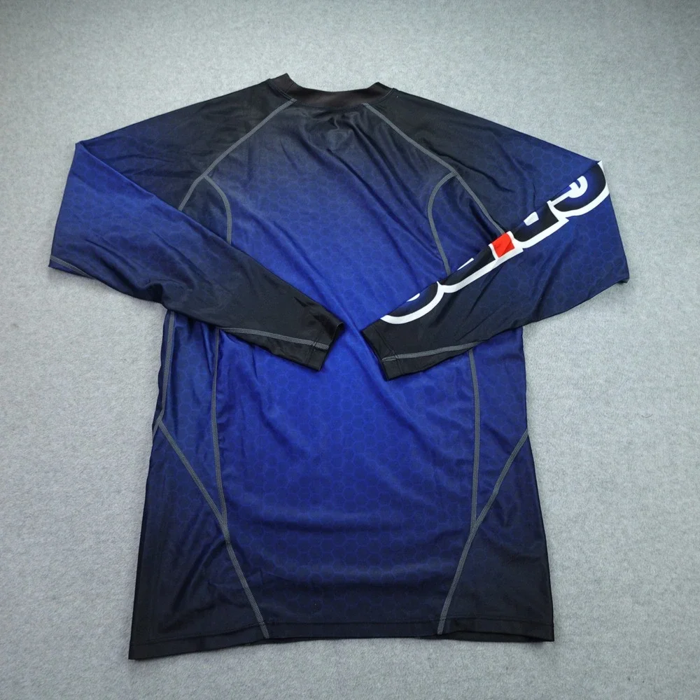 Grips Rash Guard Mens Small Blue Black Honeycomb Athletic‎ Compression Shirt BJJ